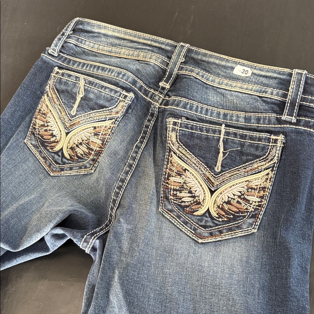 Miss Me stretch denim Jeans embellished  32” inseam, 10” rise, 30-32” waist